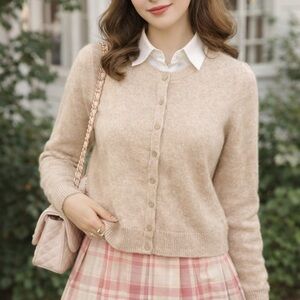 Belle France Beige Cashmere Cardigan size large